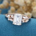 Emerald cut Moissanite Engagement ring Bridal Set 