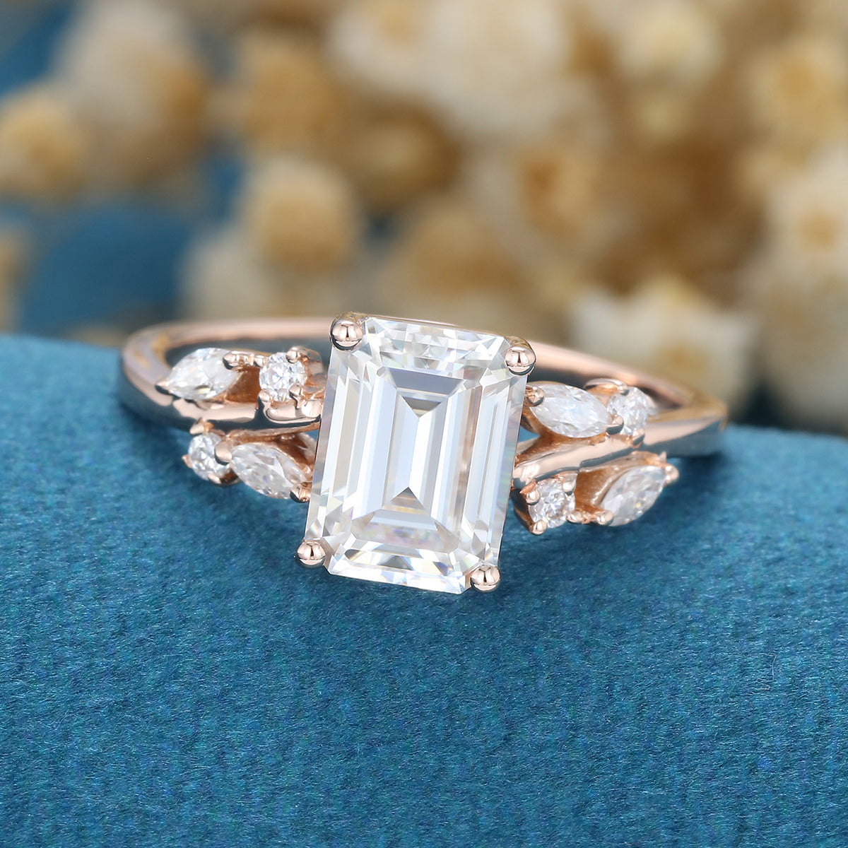 Emerald cut Moissanite Engagement ring Bridal Set 