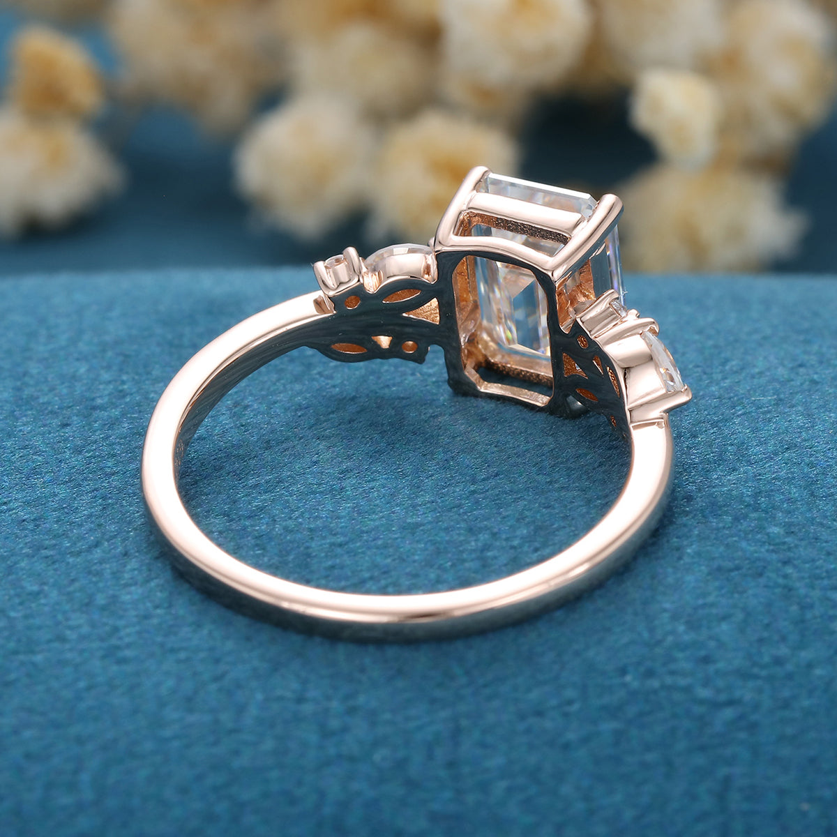 Emerald cut Moissanite Engagement ring Bridal Set 