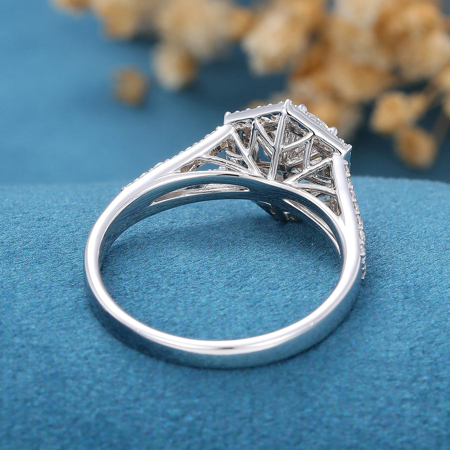 Hexagon cut Moissanite Halo Engagement Ring 