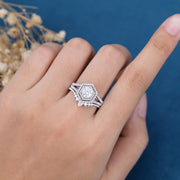Round cut Moissanite Engagement Ring Bridal Set 