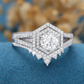 Round cut Moissanite Engagement Ring Bridal Set 