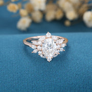Oval cut Moissanite Cluster Engagement ring 