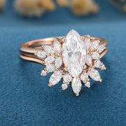 1 Carat Vintage Marquise cut Moissanite Cluster Engagement Ring Set 