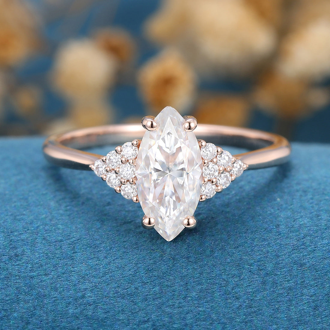 Marquise cut Moissanite  Cluster Engagement Ring 