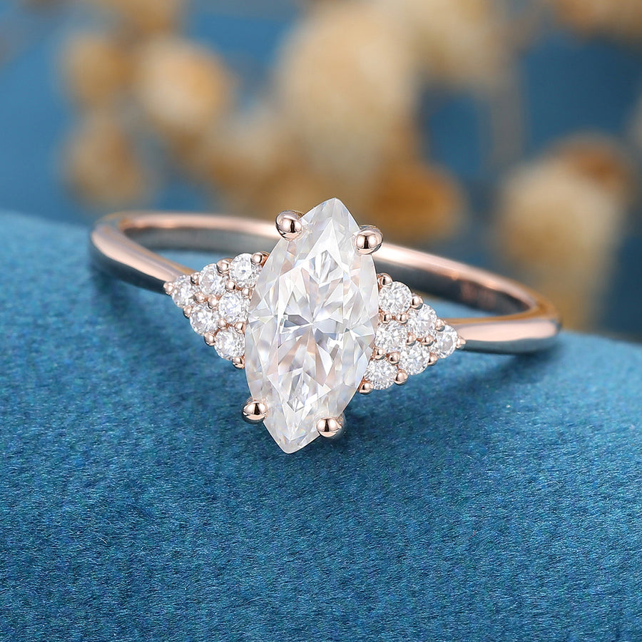 Marquise cut Moissanite  Cluster Engagement Ring 