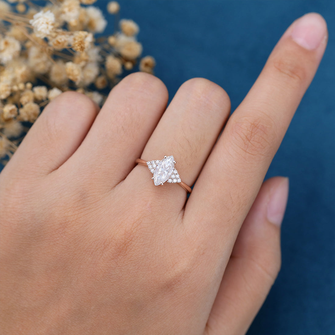 Marquise cut Moissanite  Cluster Engagement Ring