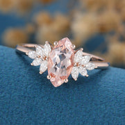 Marquise cut Morganite Cluster Engagement ring 