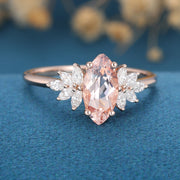 Marquise cut Morganite Cluster Engagement ring 