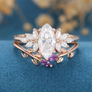 Marquise cut Moissanite Cluster Engagement ring Bridal Set 