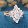 1 Carat Marquise cut Moissanite Halo Cluster Engagement Ring Bridal Set 