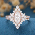 1 Carat Marquise cut Moissanite Halo Cluster Engagement Ring Bridal Set 