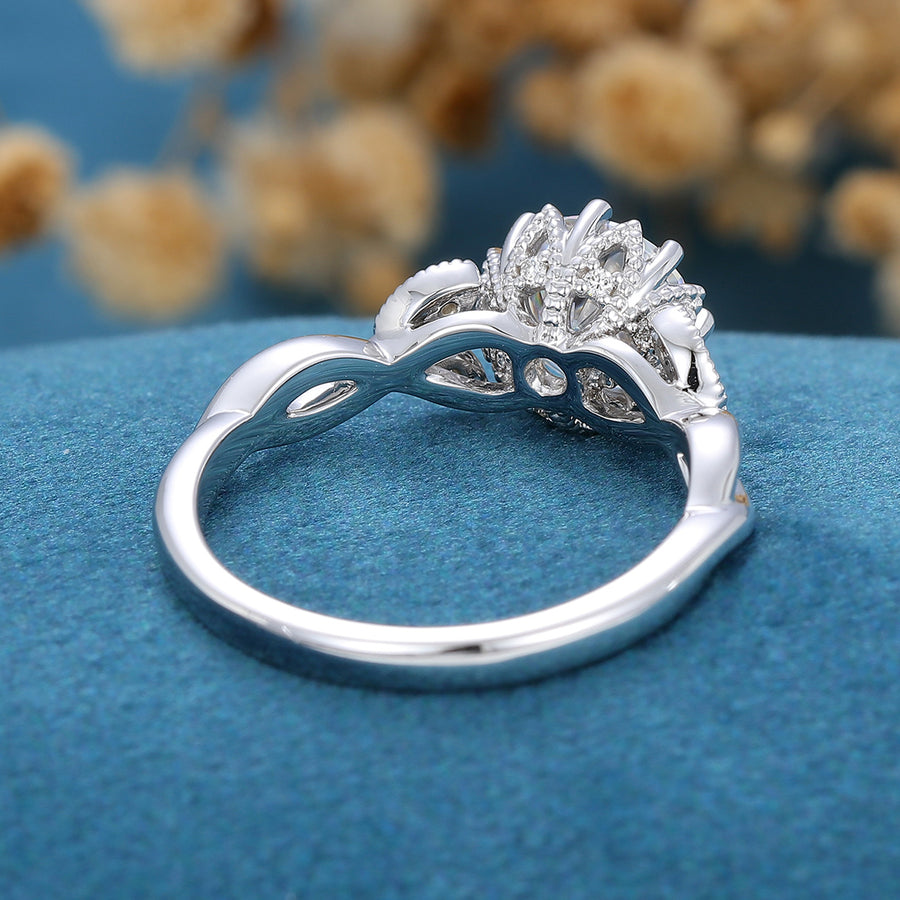 Round cut Moissanite Flower Engagement Ring 