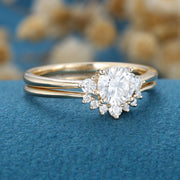 Round cut Moissanite Engagement Ring Bridal Set 