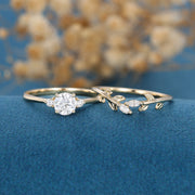 Round cut Moissanite Engagement ring Bridal Set 