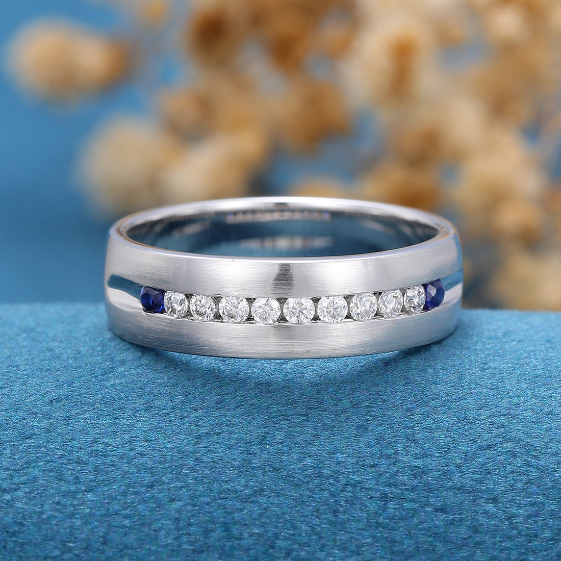 Moissanite | Natural Sapphire  Wedding (Anniversary)Band 