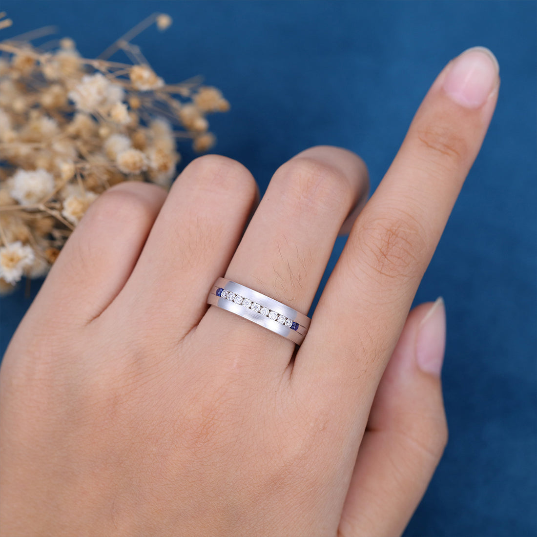 Moissanite | Natural Sapphire  Wedding (Anniversary)Band 