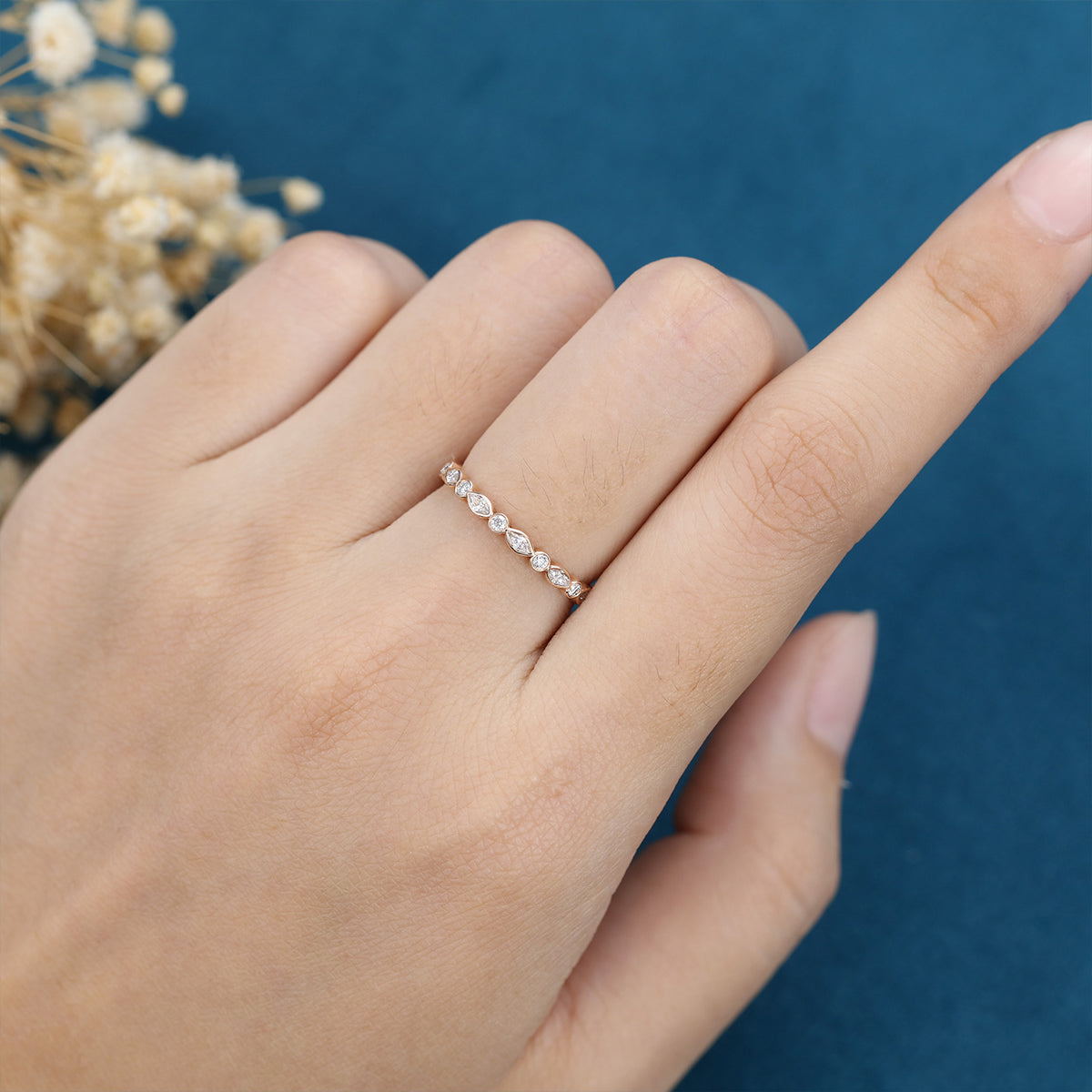 Marquise cut Moissanite Full Eternity Wedding Band 