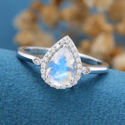 Pear cut Moonstone Halo Engagement Ring 