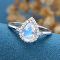 Pear cut Moonstone Halo Engagement Ring 