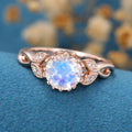 Round cut Moonstone Flower Engagement Ring 