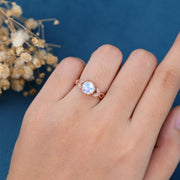 Round cut Moonstone Flower Engagement Ring 