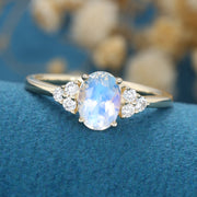 Oval cut Moonstone Cluster Engagement ring Bridal Set 