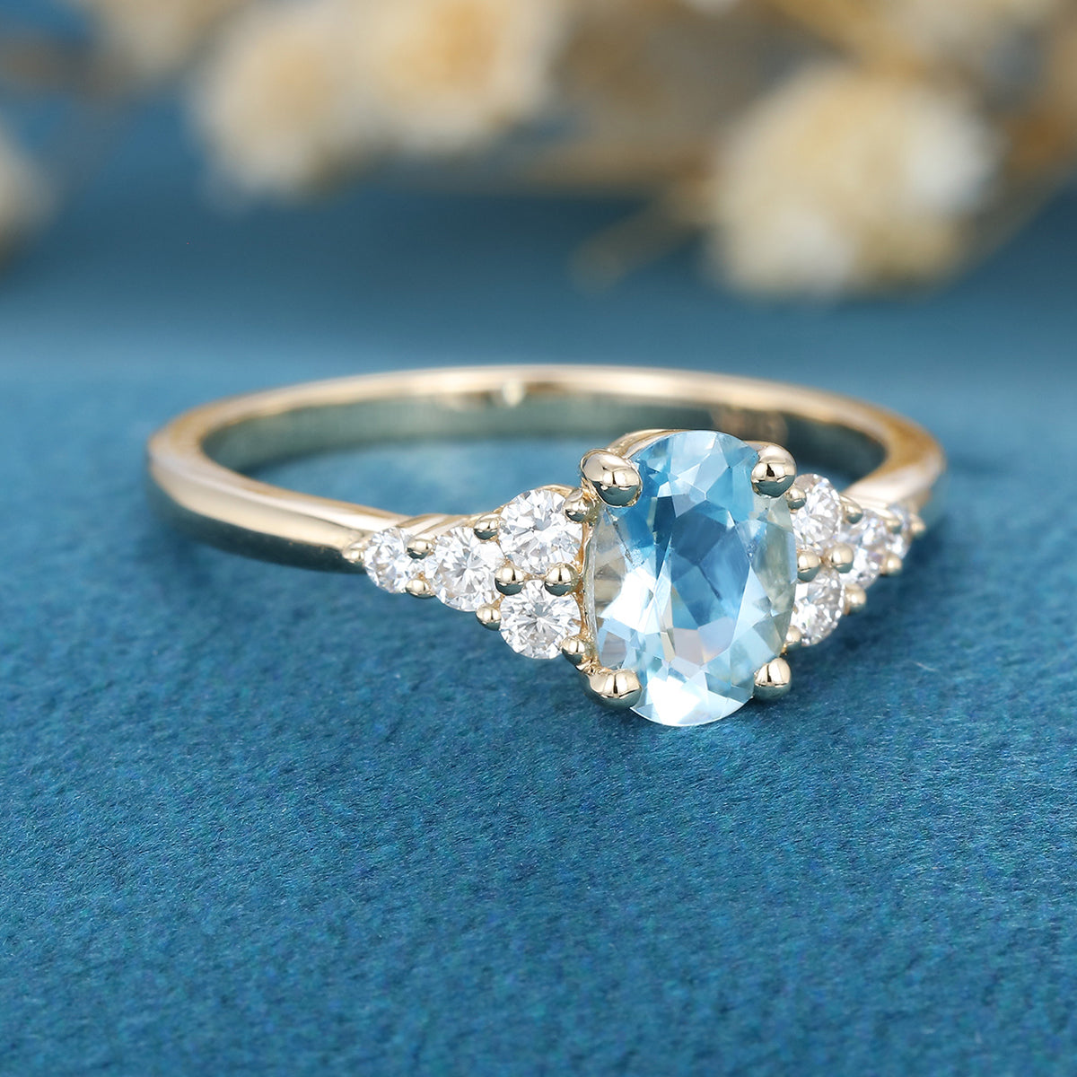 Oval cut Moonstone Cluster Engagement Ring 