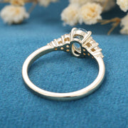 Oval cut Moonstone Cluster Engagement Ring 