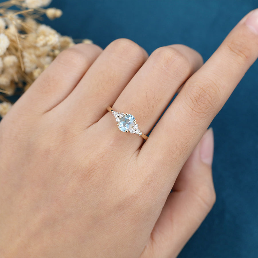 Oval cut Moonstone Cluster Engagement Ring 