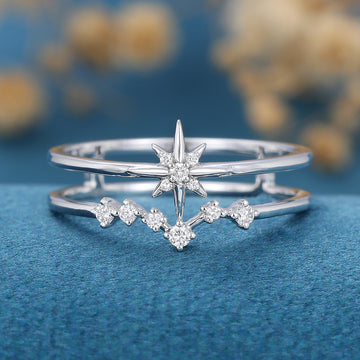 North star diamond Minimalist Engagement Ring 