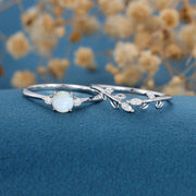 Round cut Opal Engagement ring Bridal Set 