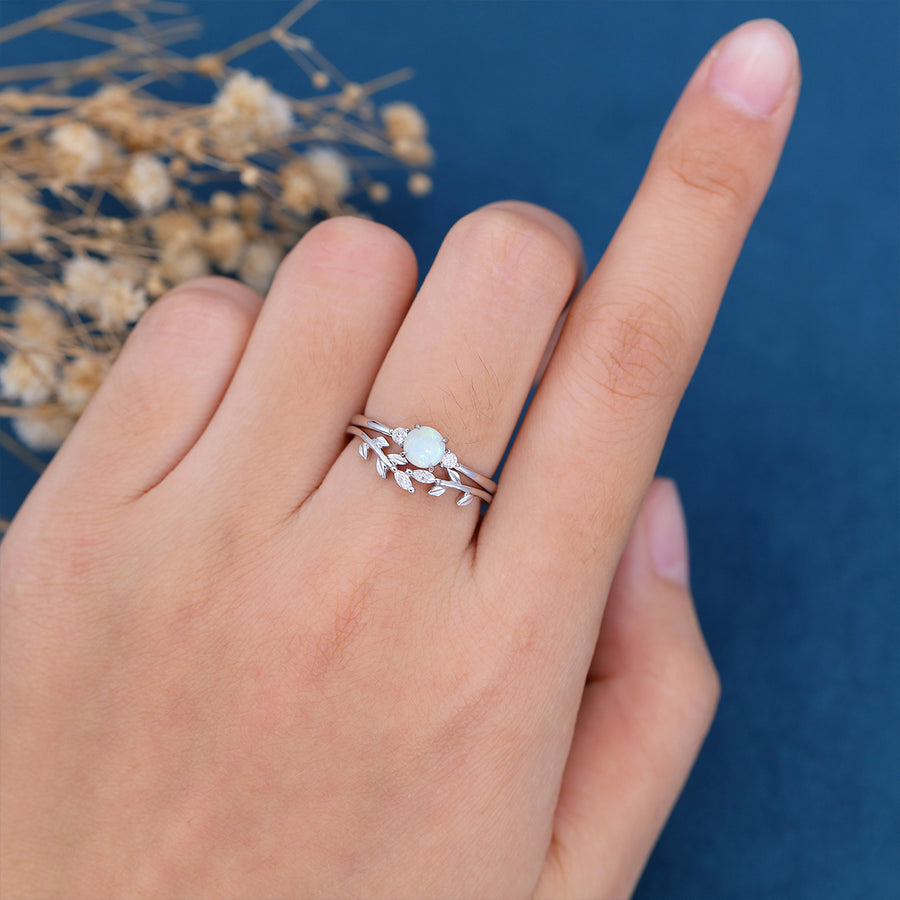 Round cut Opal Engagement ring Bridal Set 