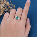 Oval cut Emerald Cluster Engagement ring Bridal Set 