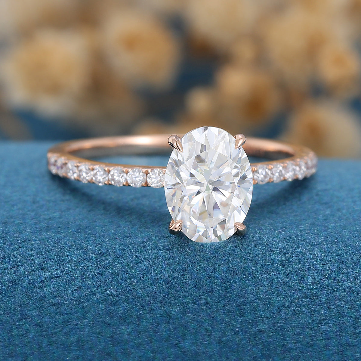 Oval cut Moissanite half eternity Engagement ring 