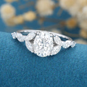 Oval cut Moissanite Cluster Engagement ring 