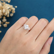 Oval cut Moissanite Cluster Engagement ring Bridal Set 