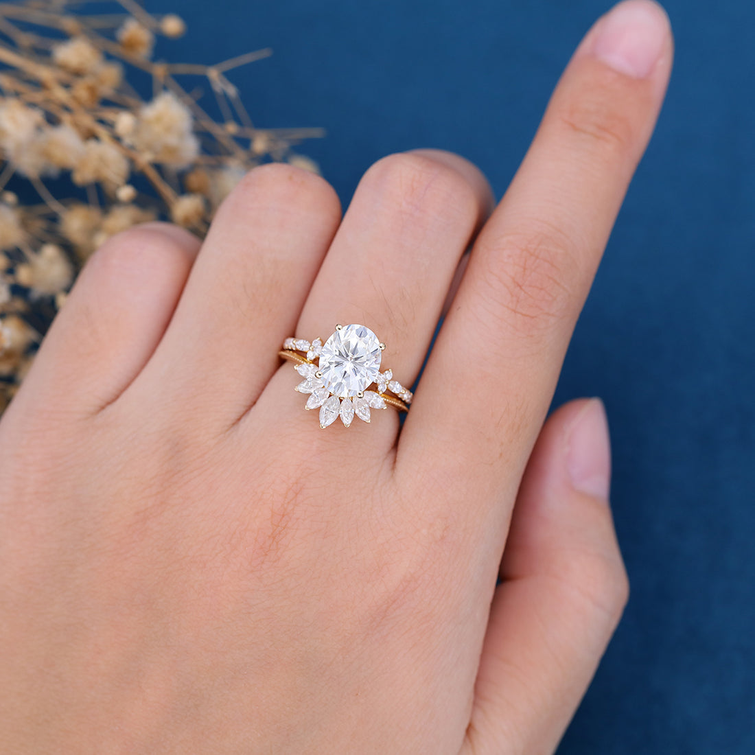 3.0Carat Oval cut Moissanite Engagement ring Bridal Set