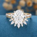 Oval cut Moissanite Engagement ring Bridal Set 
