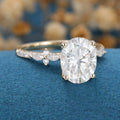 Oval cut Moissanite Half eternity Engagement Ring 