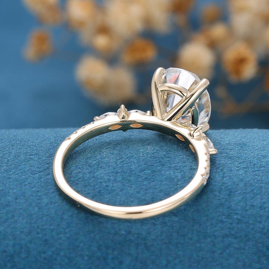 Oval cut Moissanite Half eternity Engagement Ring 