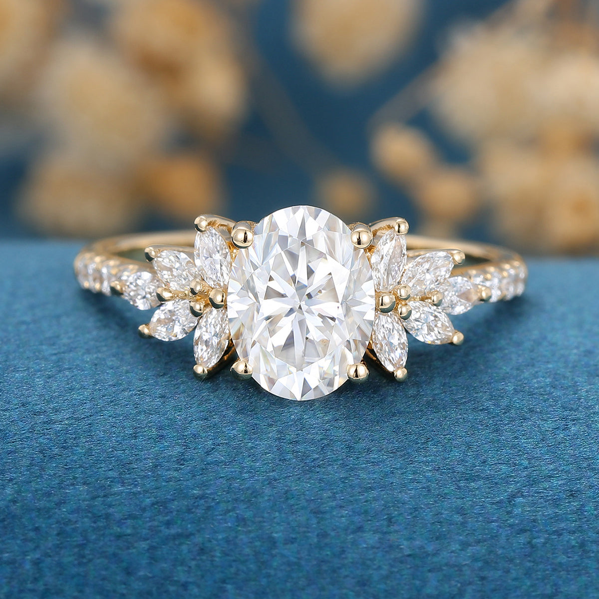 Oval cut Moissanite Cluster | Half Eternity Engagement ring 
