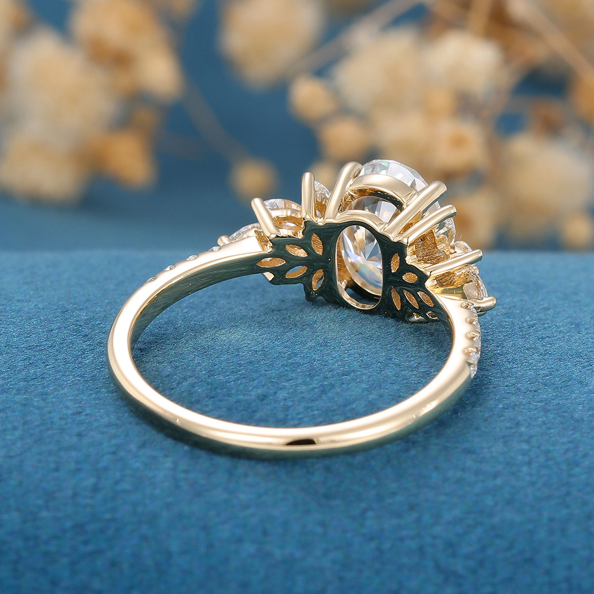 1.5 Carat Oval cut Moissanite Cluster Half Eternity Engagement ring FYMJewelryDesign