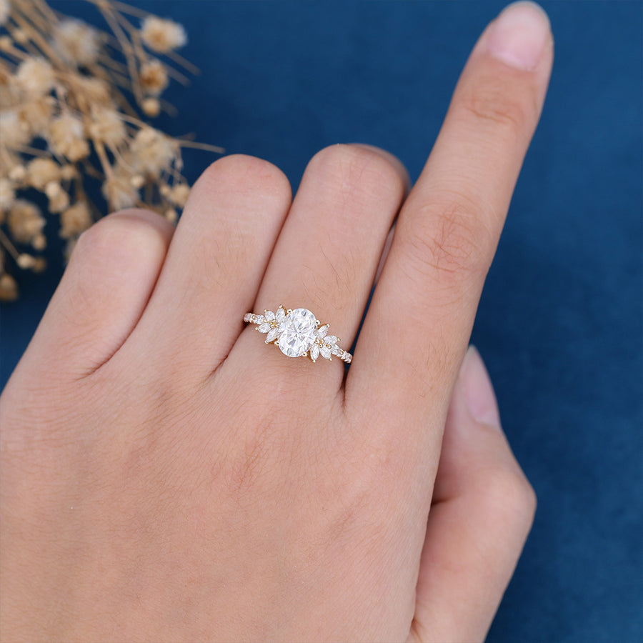 Oval cut Moissanite Cluster | Half Eternity Engagement ring 