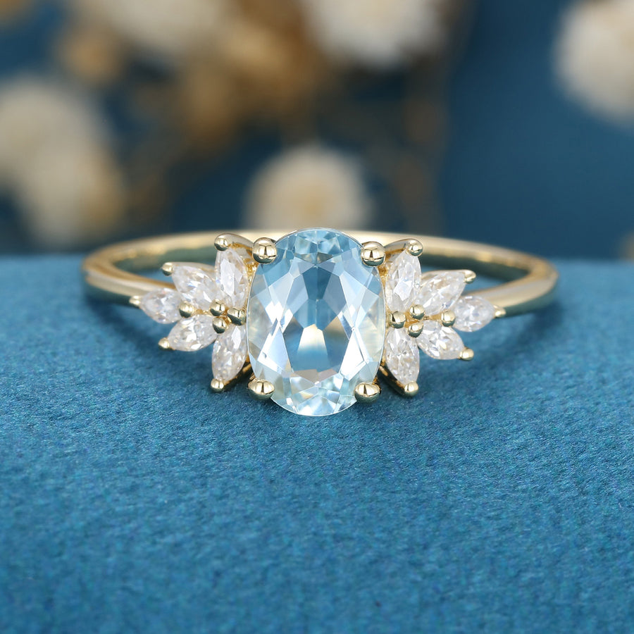 Oval cut Moonstone Cluster Engagement ring 