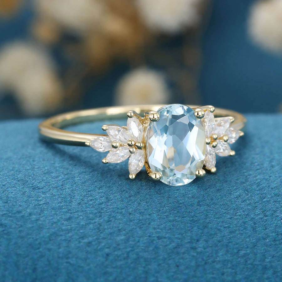 Oval cut Moonstone Cluster Engagement ring 