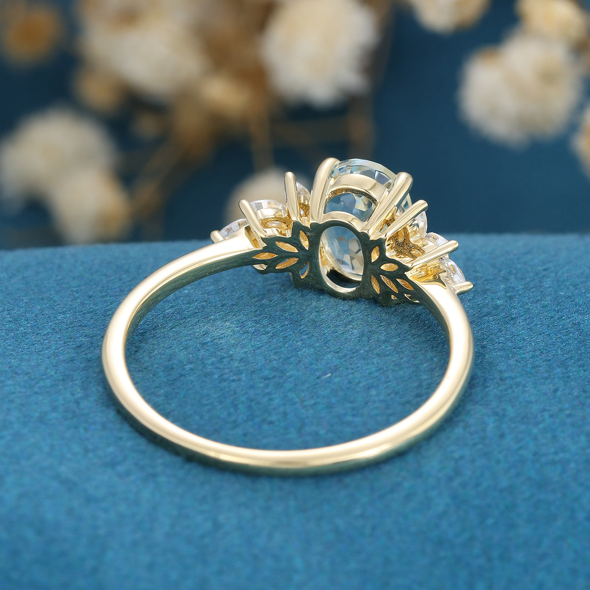 Oval cut Moonstone Cluster Engagement ring 