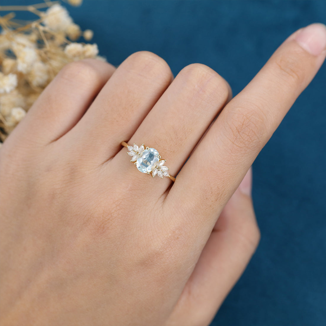 Oval cut Moonstone Cluster Engagement ring