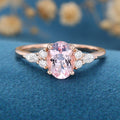 Oval cut Morganite Cluster Engagement ring 