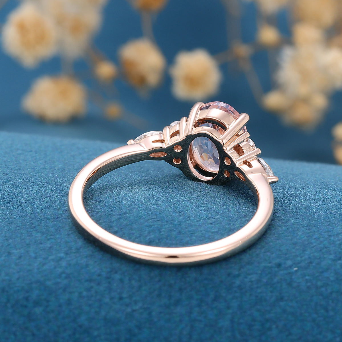 Oval cut Morganite Cluster Engagement ring 
